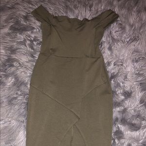 Off the shoulder dark green dress